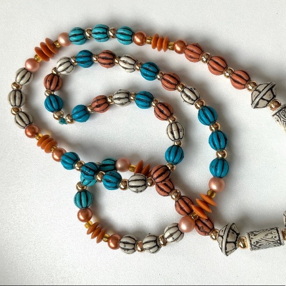 Vintage Ethnic Inspired Beaded Necklace Boho 70s - Picture 3 of 4